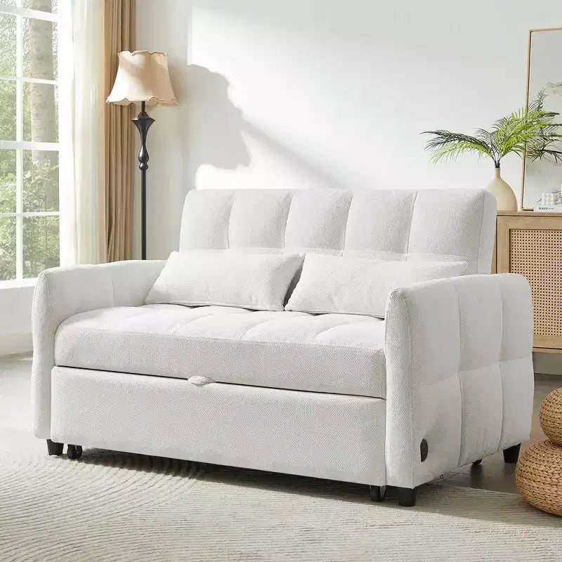 Divano a due posti da 52.8 con letto estraibile trapuntato, schienale regolabile e due cuscini lombari per soggiorno, colore beige