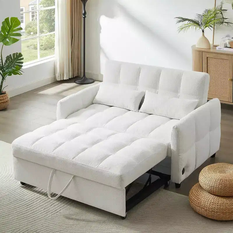 Divano a due posti da 52.8 con letto estraibile trapuntato, schienale regolabile e due cuscini lombari per soggiorno, colore beige