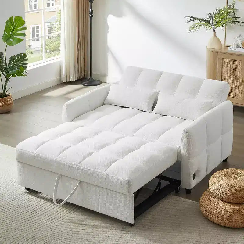 Divano a due posti da 52.8 con letto estraibile trapuntato, schienale regolabile e due cuscini lombari per soggiorno, colore beige