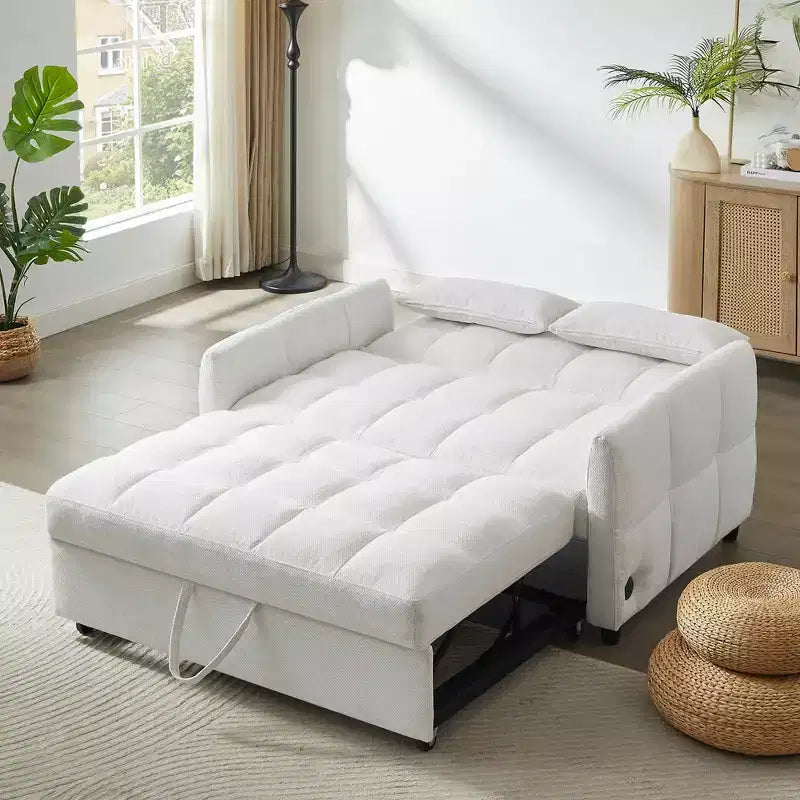 Divano a due posti da 52.8 con letto estraibile trapuntato, schienale regolabile e due cuscini lombari per soggiorno, colore beige