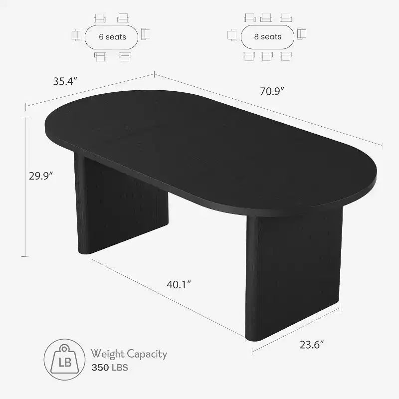 Tavolo da pranzo ovale da 180 cm per 4-8 persone, tavolo da cucina e sala da pranzo versatile in stile rustico, ottimo tavolo per soggiorno, ufficio, appartamento, nero