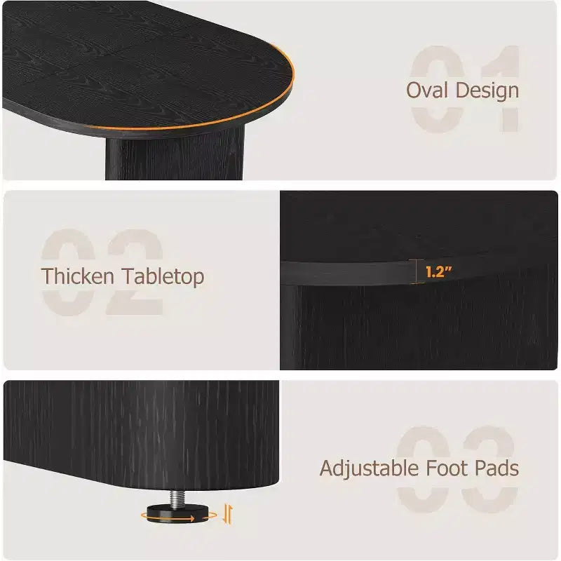 Tavolo da pranzo ovale da 180 cm per 4-8 persone, tavolo da cucina e sala da pranzo versatile in stile rustico, ottimo tavolo per soggiorno, ufficio, appartamento, nero