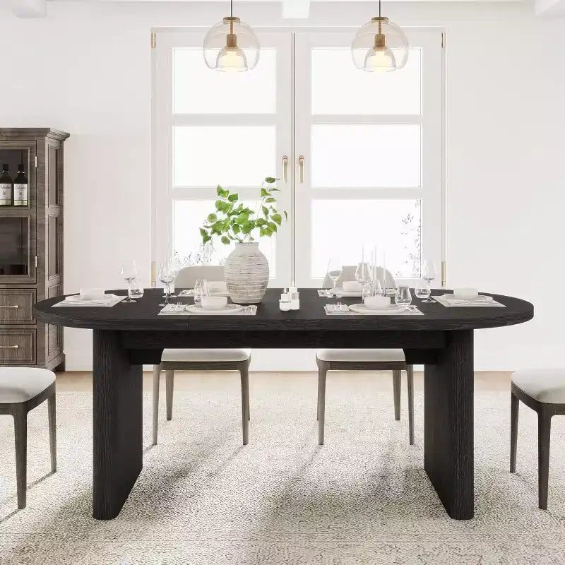 Tavolo da pranzo ovale da 180 cm per 4-8 persone, tavolo da cucina e sala da pranzo versatile in stile rustico, ottimo tavolo per soggiorno, ufficio, appartamento, nero