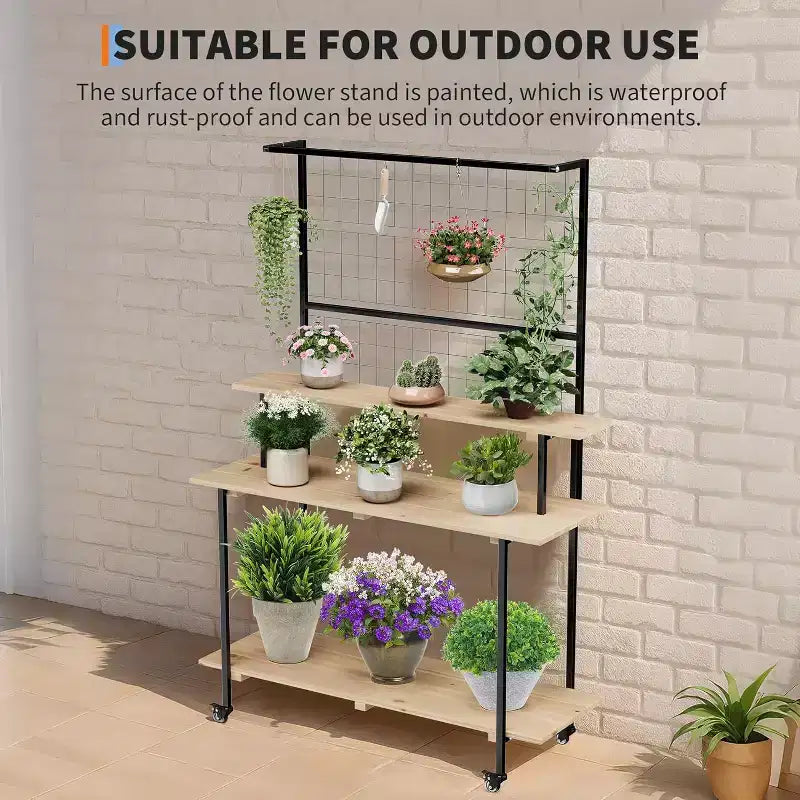 Espositore per piante da parete a griglia a 3 ripiani, espositore a griglia in metallo resistente con ripiani e ganci regolabili, mensola per piante multiuso per interni ed esterni per giardino, casa