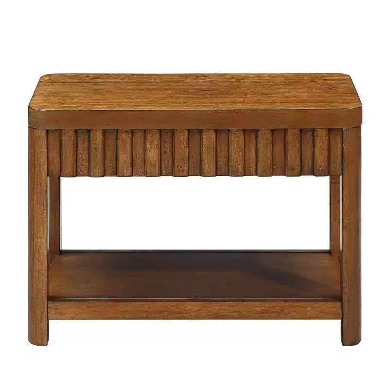 25 Tavolino rettangolare a 2 livelli in stile rustico con ripiano aperto, gambe in legno massello, tavolino laterale per soggiorno, camera da letto o ufficio-Panipeachy