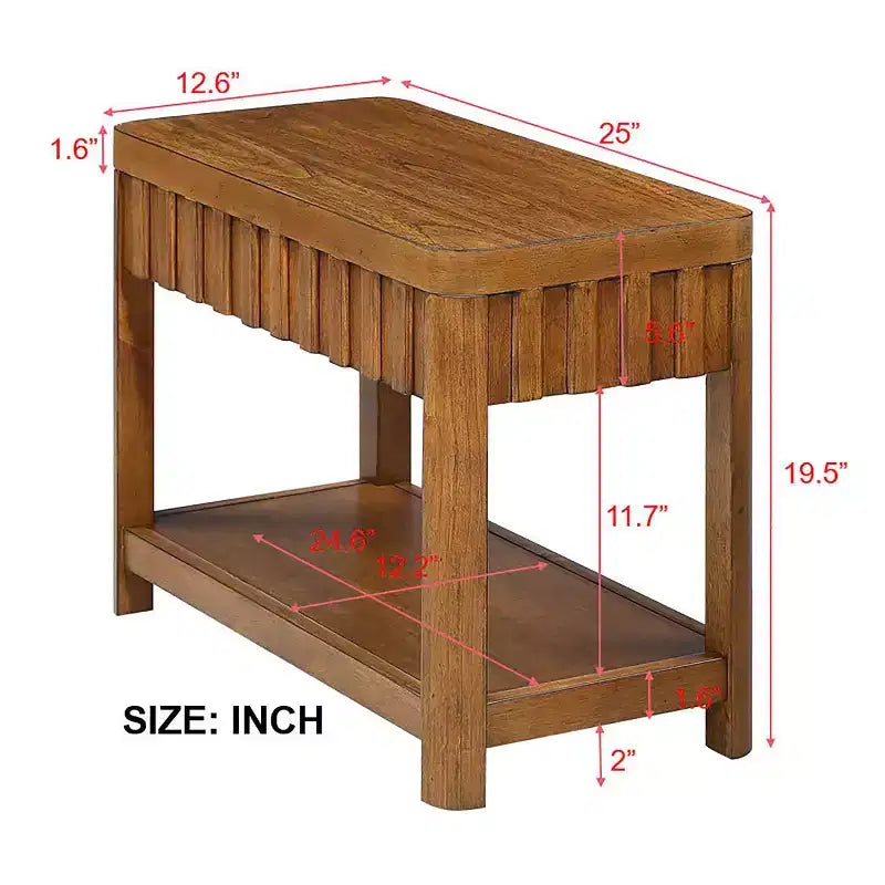 25 Tavolino rettangolare a 2 livelli in stile rustico con ripiano aperto, gambe in legno massello, tavolino laterale per soggiorno, camera da letto o ufficio-Panipeachy