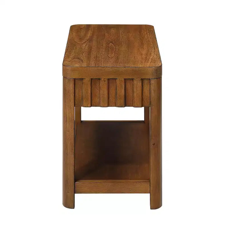 25 Tavolino rettangolare a 2 livelli in stile rustico con ripiano aperto, gambe in legno massello, tavolino laterale per soggiorno, camera da letto o ufficio-Panipeachy