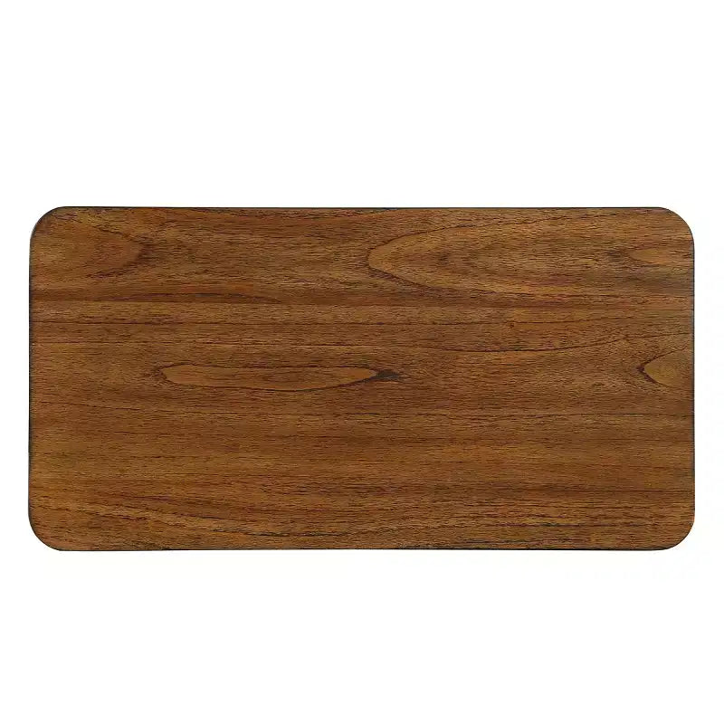 25 Tavolino rettangolare a 2 livelli in stile rustico con ripiano aperto, gambe in legno massello, tavolino laterale per soggiorno, camera da letto o ufficio-Panipeachy