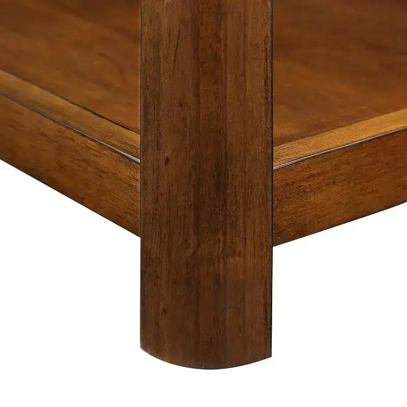 25 Tavolino rettangolare a 2 livelli in stile rustico con ripiano aperto, gambe in legno massello, tavolino laterale per soggiorno, camera da letto o ufficio-Panipeachy