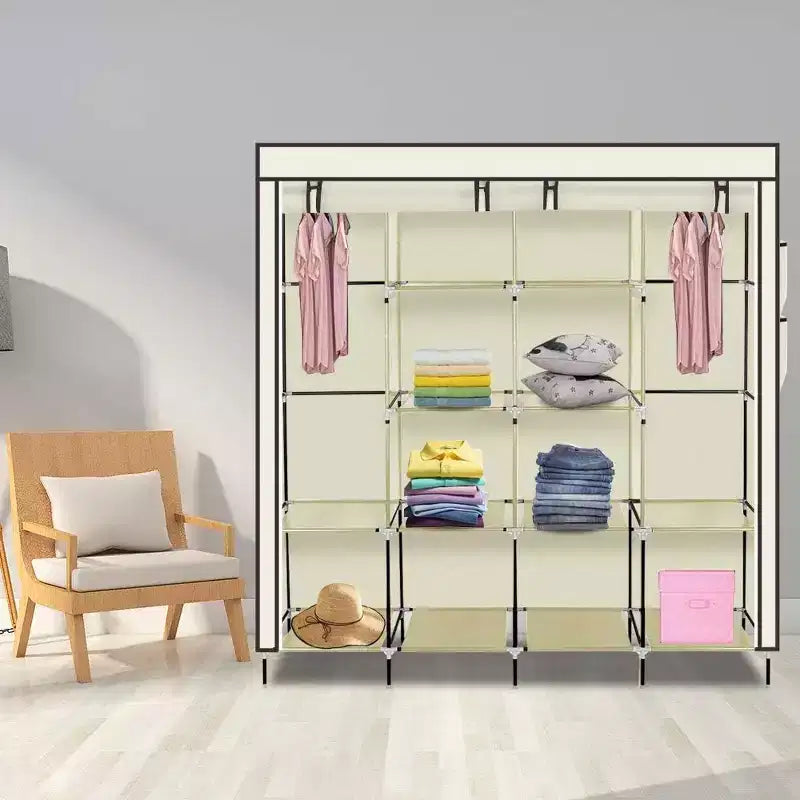 Armadio in Tessuto Non Tessuto, Mobile Contenitore Alto a 4 Ripiani con 4 Tasche Laterali, 169,5x44x168,5/181,5 cm, Beige, per Casa e Dormitorio