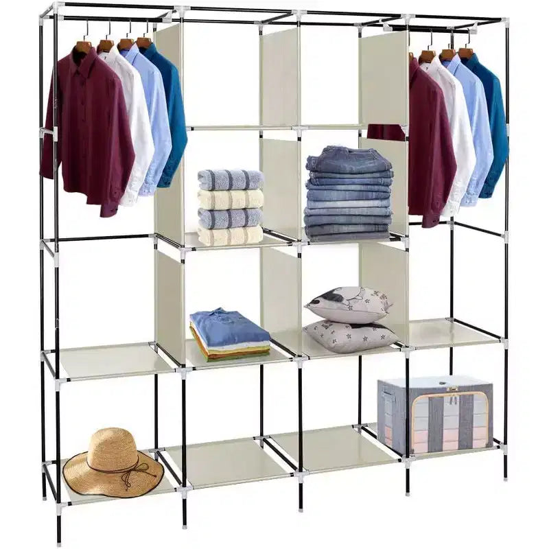 Armadio in Tessuto Non Tessuto, Mobile Contenitore Alto a 4 Ripiani con 4 Tasche Laterali, 169,5x44x168,5/181,5 cm, Beige, per Casa e Dormitorio