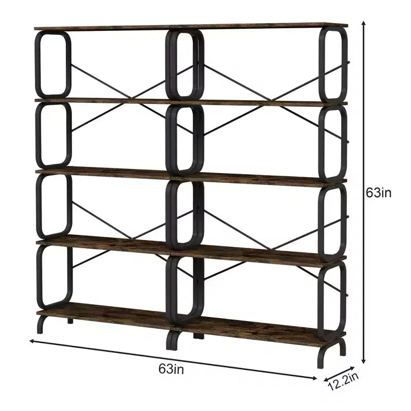 6311.863 Scaffale industriale a 5 ripiani - MDF marrone rustico + telaio in ferro, anti-ribaltamento