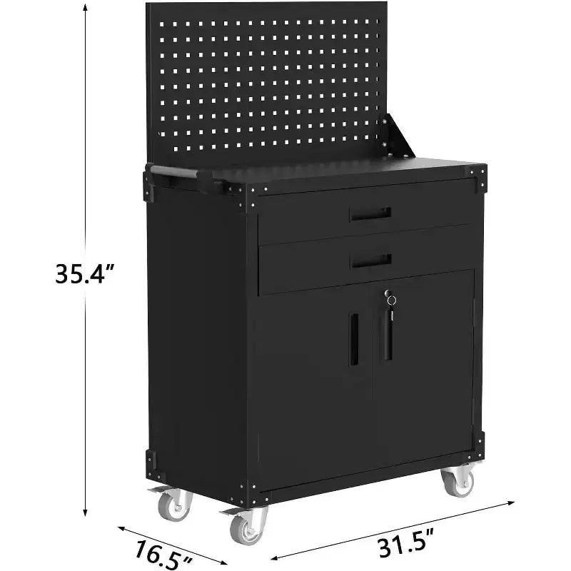 Armadietto portautensili mobile in acciaio da 35" per carichi pesanti, con 2 cassetti profondi, ripiani regolabili e pannello forato, ruote bloccabili, organizer per garage