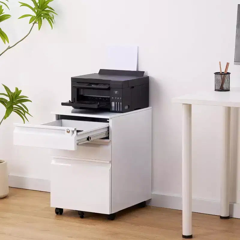 Cassettiera a 3 cassetti mobile, schedario in metallo con ruote sotto la scrivania con serratura e ruota antiribaltamento per l'organizzazione dell'home office, cartelle sospese