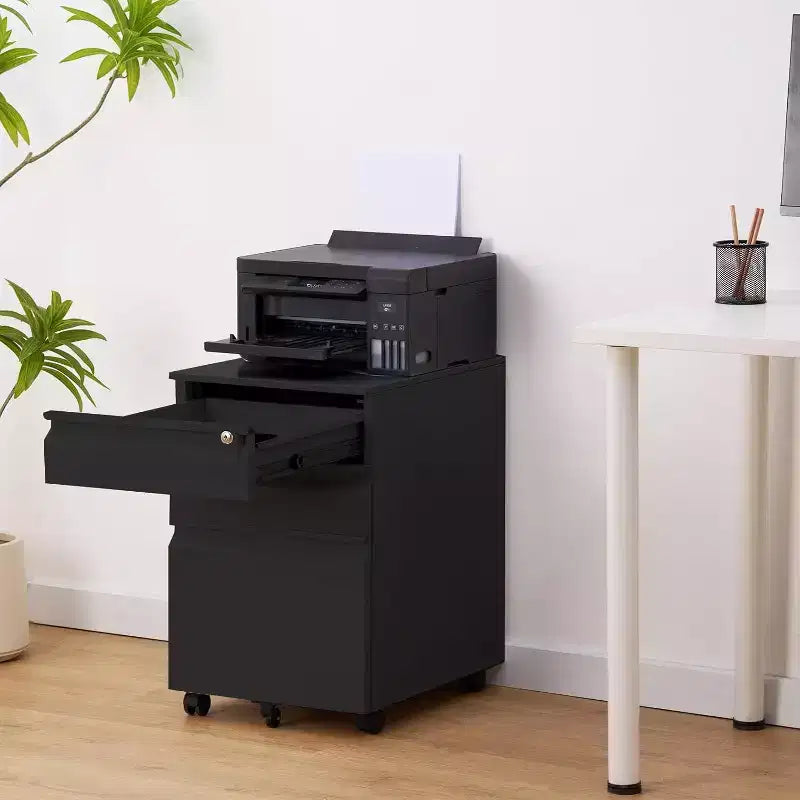 Cassettiera a 3 cassetti mobile, schedario in metallo con ruote sotto la scrivania con serratura e ruota antiribaltamento per l'organizzazione dell'home office, cartelle sospese