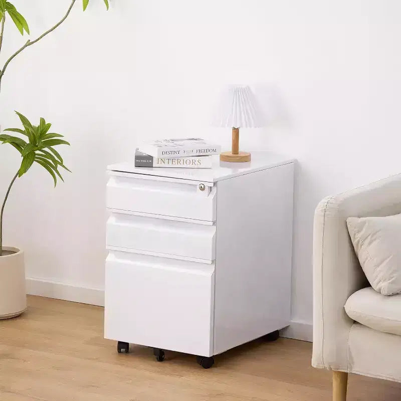 Cassettiera a 3 cassetti mobile, schedario in metallo con ruote sotto la scrivania con serratura e ruota antiribaltamento per l'organizzazione dell'home office, cartelle sospese