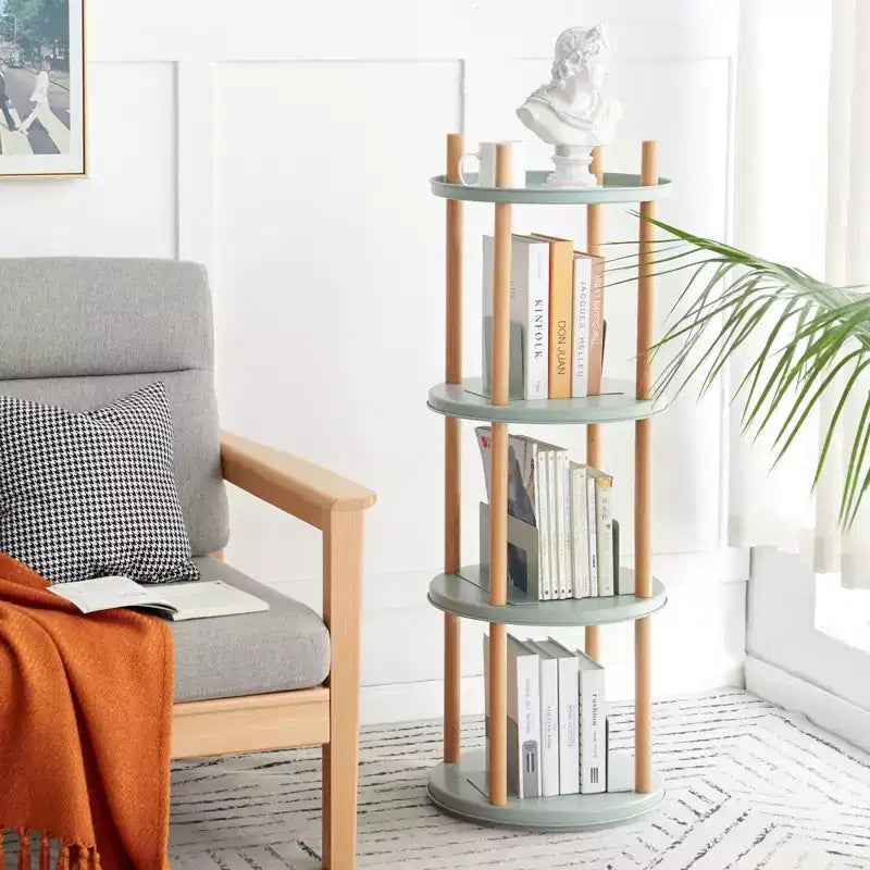 Libreria Girevole a 360° a 4 Ripiani, Scaffale Multifunzionale Compatto per Soggiorno, Camera da Letto, Studio, Cucina