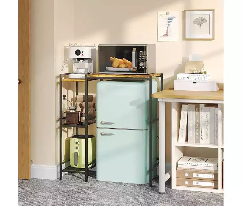 Supporto per Frigorifero con Ripiano Portaoggetti, Ripiano Superiore Regolabile per Supporto Microonde e Mobile Caffè, Supporto TV per Dormitorio, Appartamento, Cucina, Ufficio in Marrone Rustico