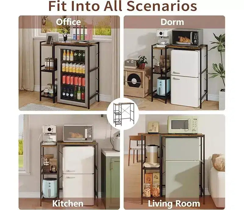 Supporto per Frigorifero con Ripiano Portaoggetti, Ripiano Superiore Regolabile per Supporto Microonde e Mobile Caffè, Supporto TV per Dormitorio, Appartamento, Cucina, Ufficio in Marrone Rustico
