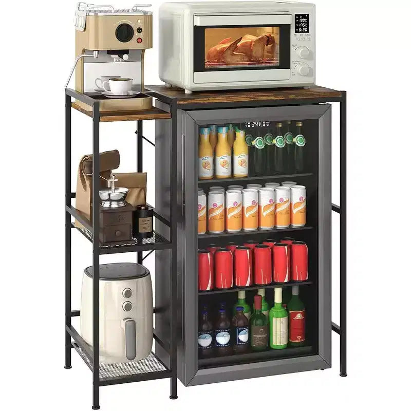 Supporto per Frigorifero con Ripiano Portaoggetti, Ripiano Superiore Regolabile per Supporto Microonde e Mobile Caffè, Supporto TV per Dormitorio, Appartamento, Cucina, Ufficio in Marrone Rustico