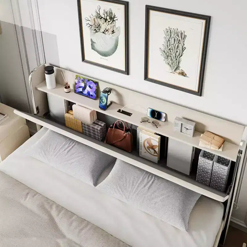 Struttura letto matrimoniale con testiera contenitore, rivestimento in velluto, struttura letto a piattaforma con 4 cassetti e supporto a doghe in legno, design silenzioso
