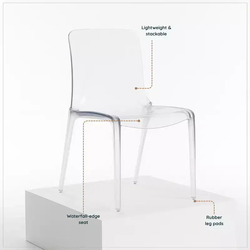 Sedia da pranzo in acrilico con design a cascata e seduta sagomata elegante, stile moderno per cucina, sala da pranzo, ufficio, salotto o bar