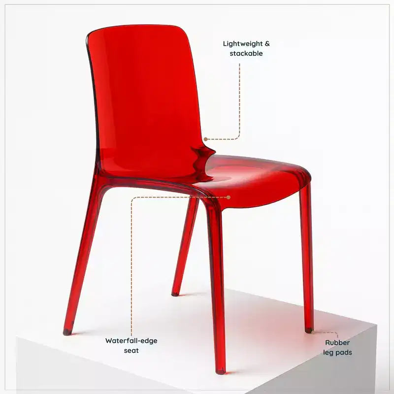 Sedia da pranzo in acrilico con design a cascata e seduta sagomata elegante, stile moderno per cucina, sala da pranzo, ufficio, salotto o bar